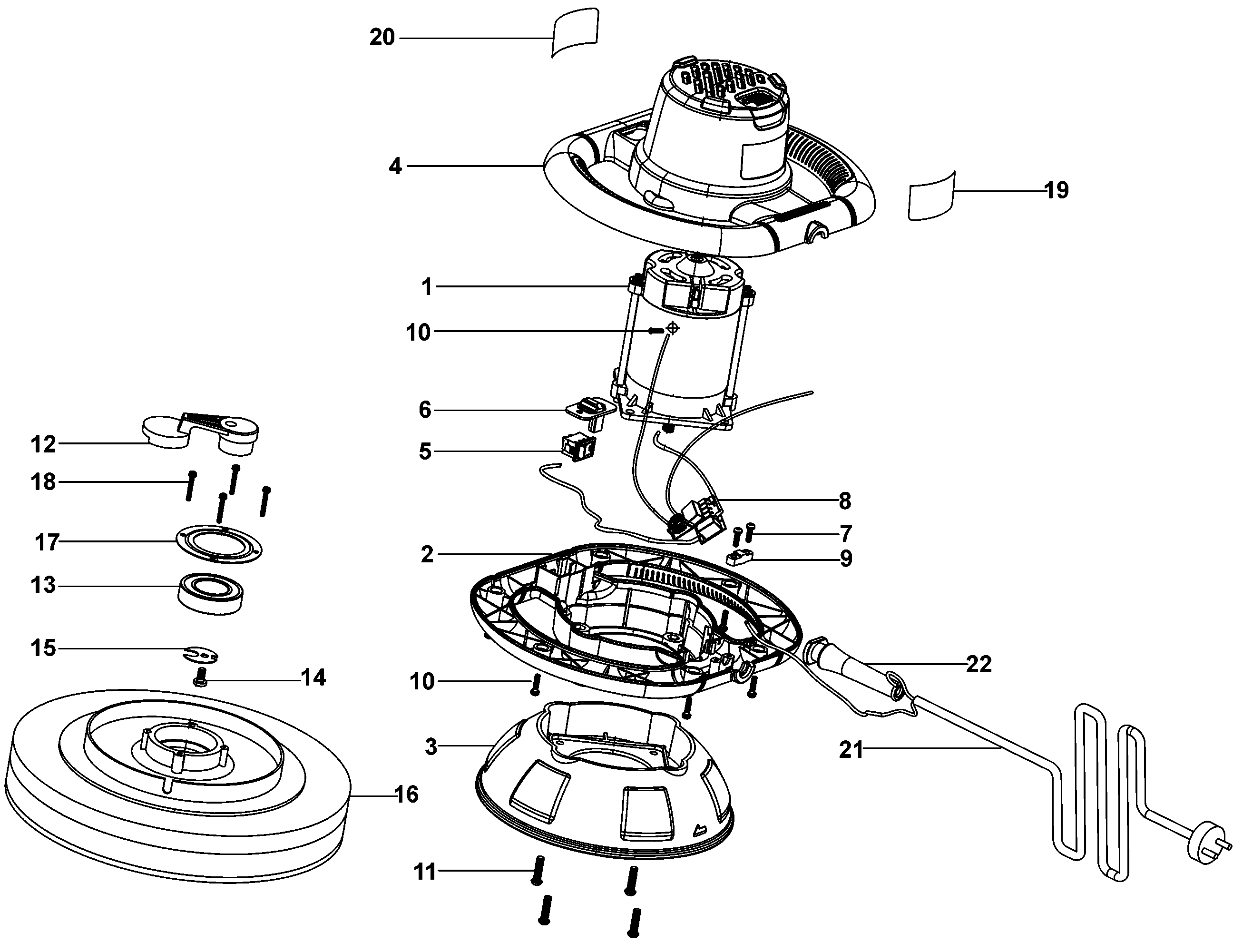 Default Diagram and Parts List for KP1200-B3 Type 1 Black and Decker Sander Polisher